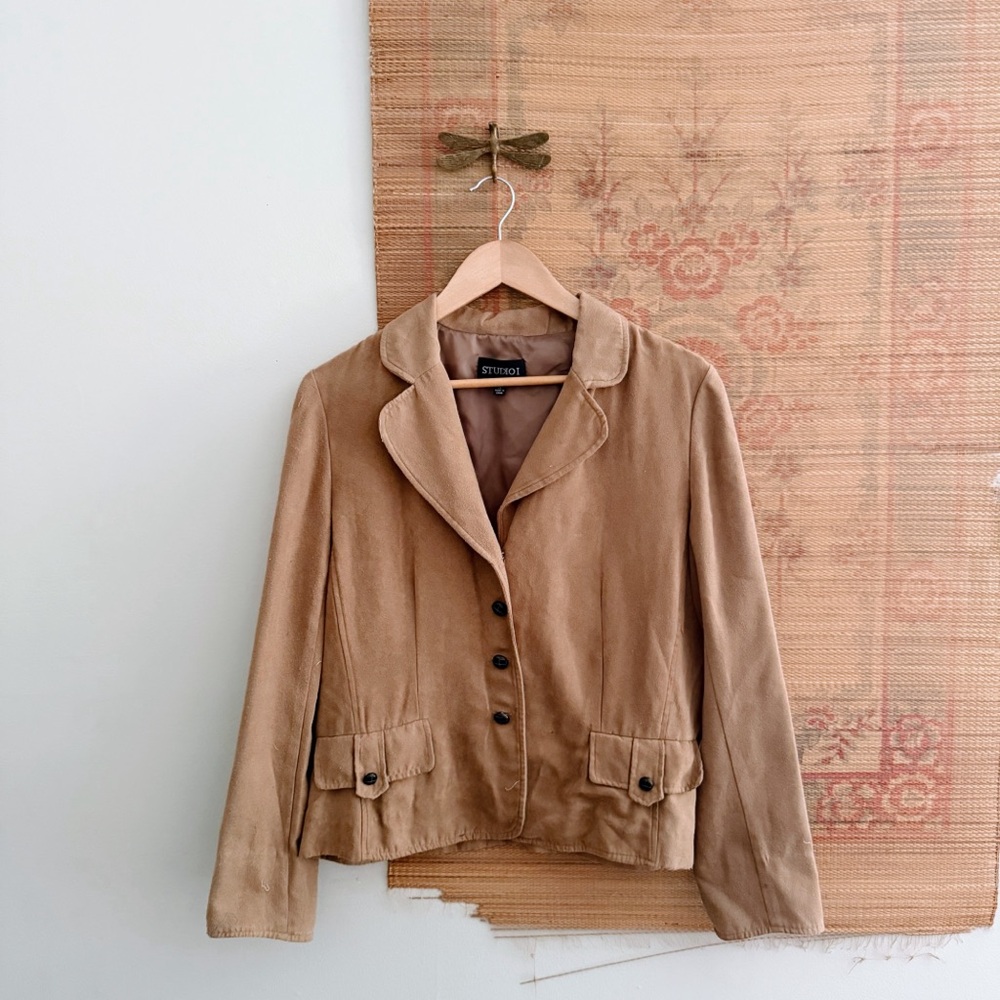 Vintage 90s Faux Suede Tan Blazer Jacket women’s medium